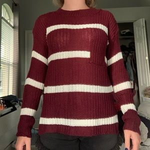 BRAND NEW BURGANDY STRIPED SWEATER!!